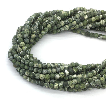 CJP458 Green Zebra Jasper Beads Matte Round 4mm 15.5" Strand