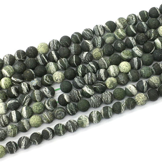 CJP459 Green Zebra Jasper Beads Matte Round 6mm 15.5" Strand