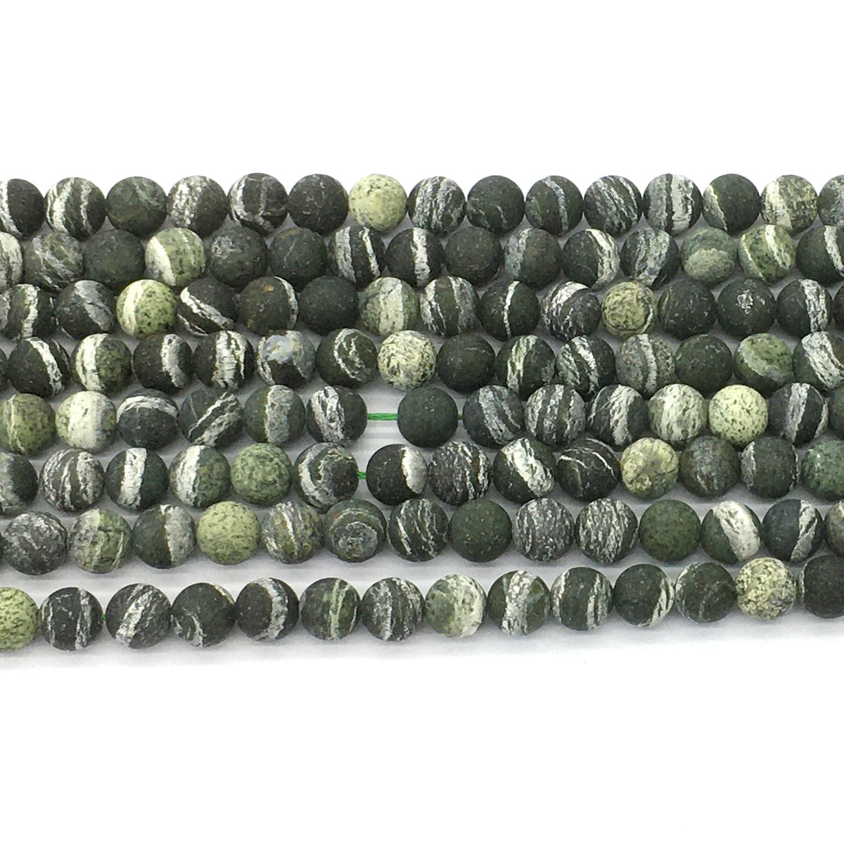 CJP459 Green Zebra Jasper Beads Matte Round 6mm 15.5" Strand