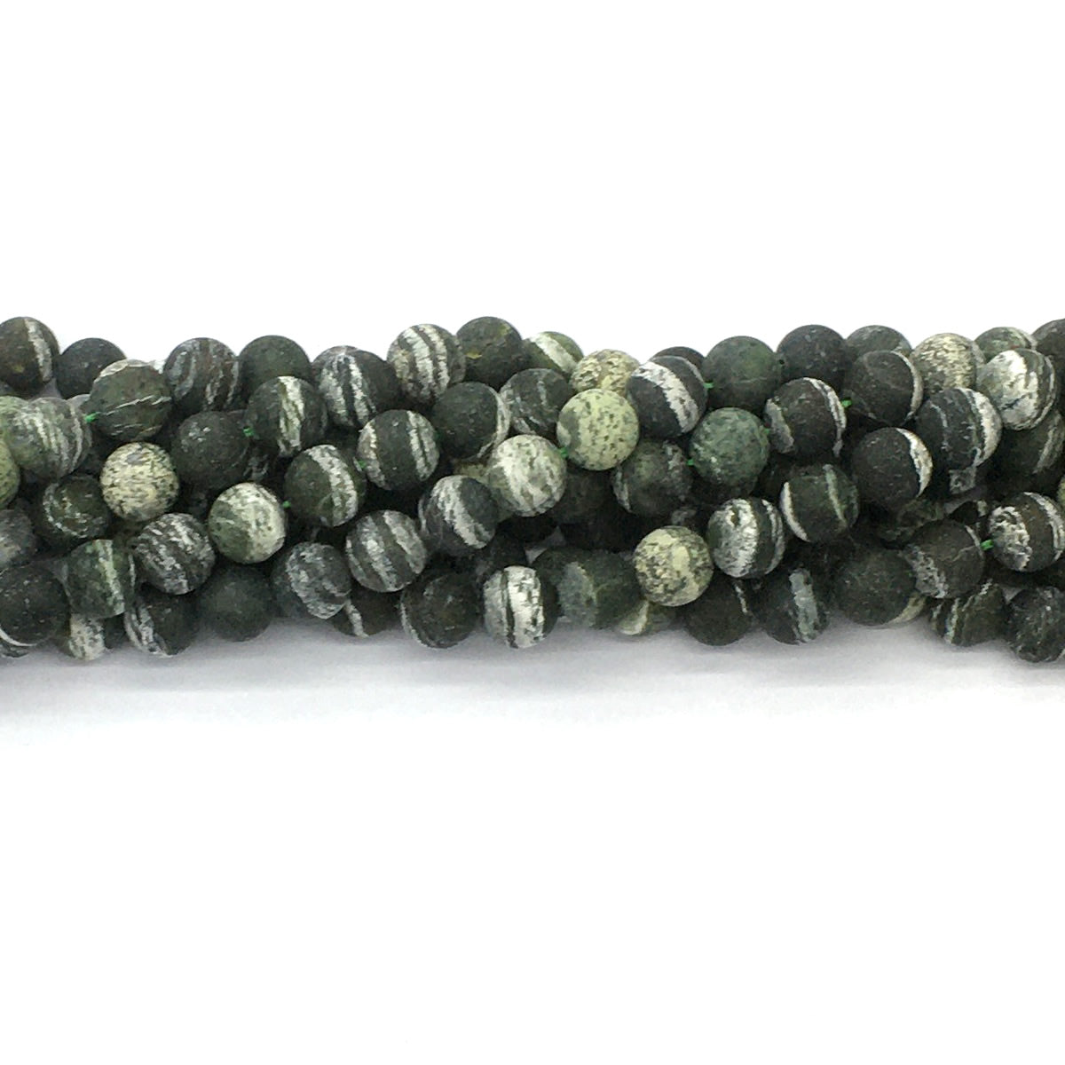 CJP459 Green Zebra Jasper Beads Matte Round 6mm 15.5" Strand