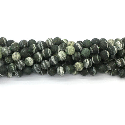 CJP459 Green Zebra Jasper Beads Matte Round 6mm 15.5" Strand