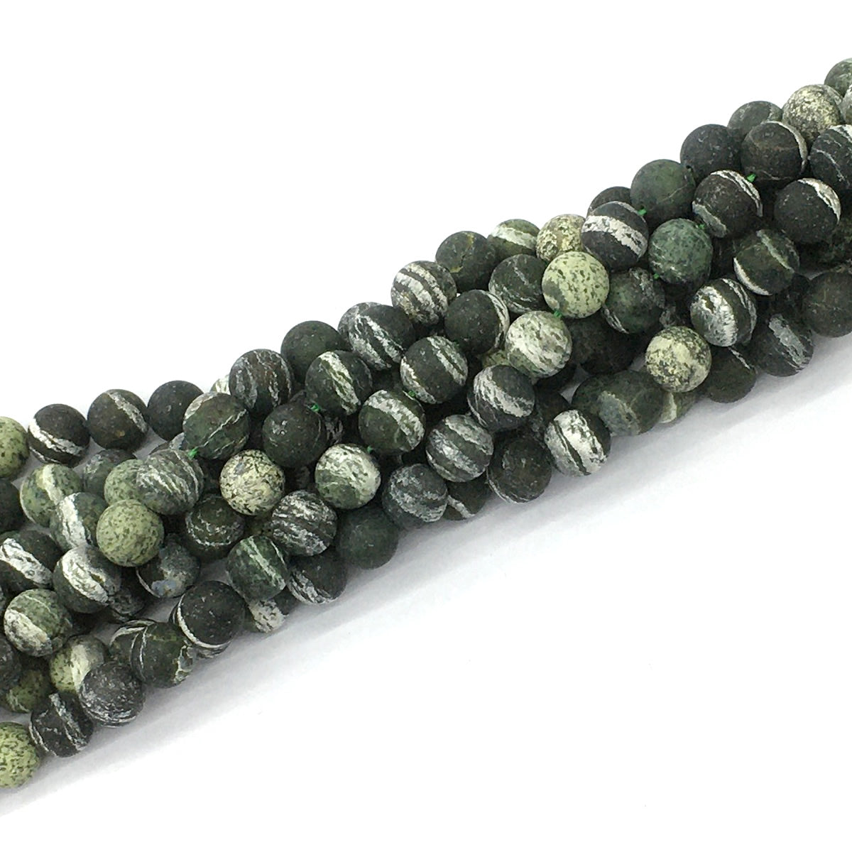 CJP459 Green Zebra Jasper Beads Matte Round 6mm 15.5" Strand