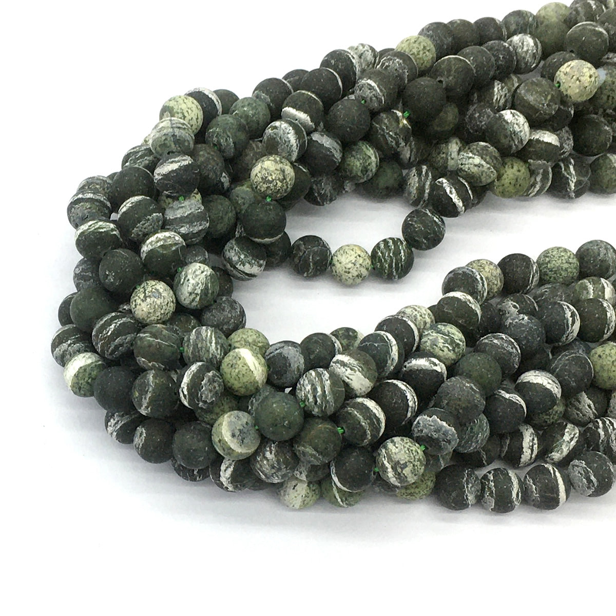 CJP459 Green Zebra Jasper Beads Matte Round 6mm 15.5" Strand