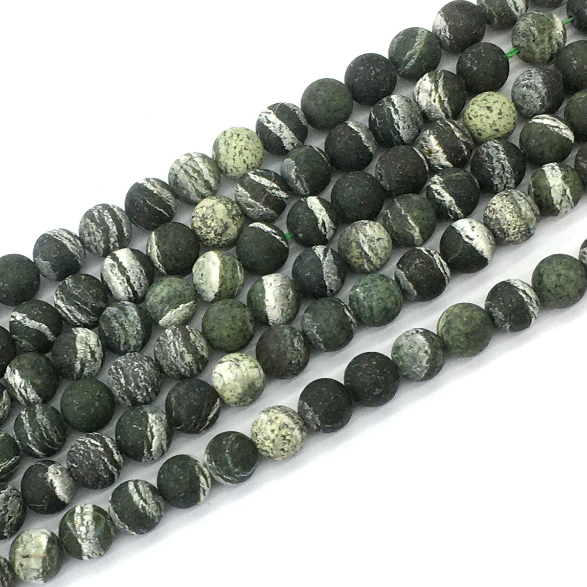 CJP460 Green Zebra Jasper Beads Matte Round 8mm 15.5" Strand