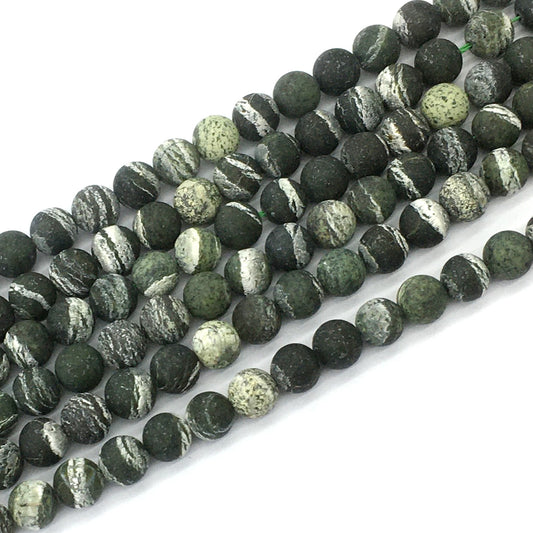 CJP460 Green Zebra Jasper Beads Matte Round 8mm 15.5" Strand