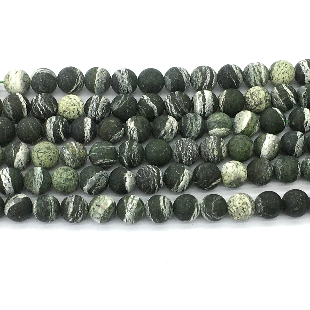 CJP460 Green Zebra Jasper Beads Matte Round 8mm 15.5" Strand