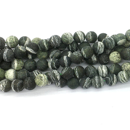 CJP460 Green Zebra Jasper Beads Matte Round 8mm 15.5" Strand