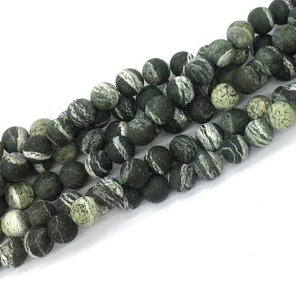 CJP460 Green Zebra Jasper Beads Matte Round 8mm 15.5" Strand