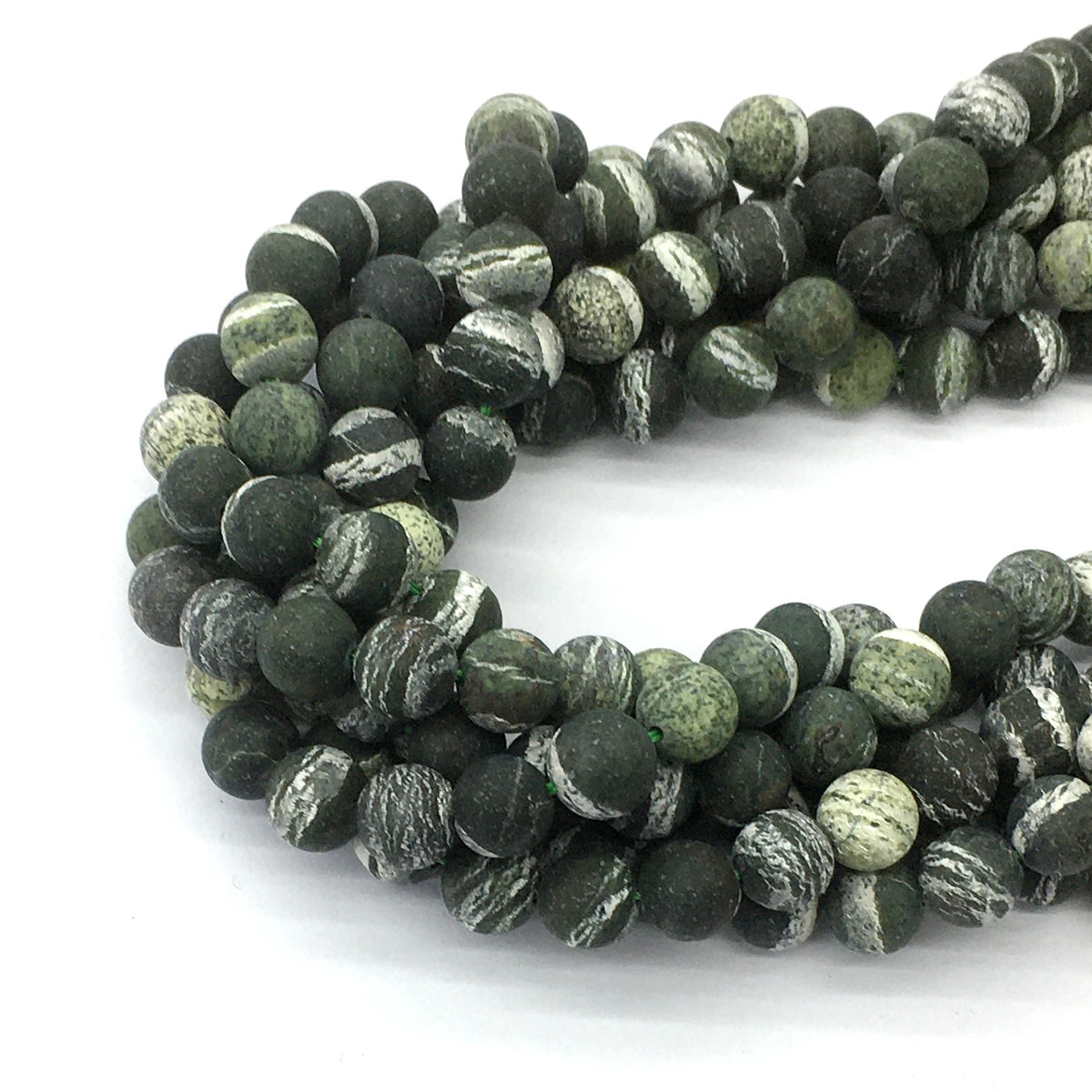 CJP460 Green Zebra Jasper Beads Matte Round 8mm 15.5" Strand