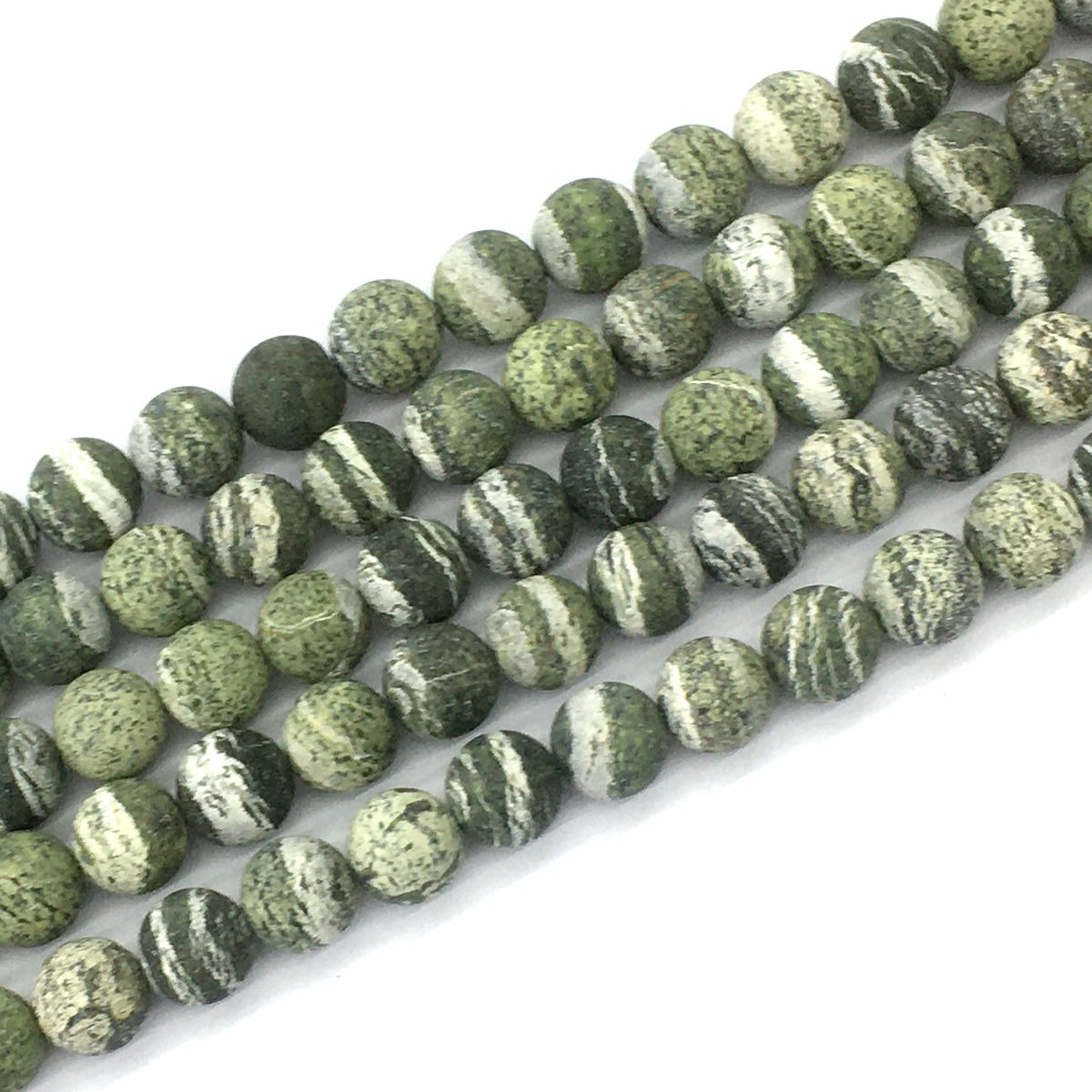 CJP461 Green Zebra Jasper Beads Matte Round 10mm 15.5" Strand