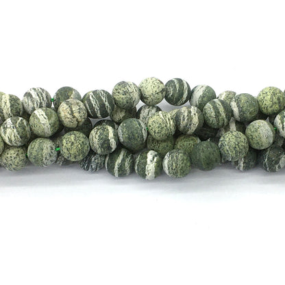 CJP461 Green Zebra Jasper Beads Matte Round 10mm 15.5" Strand