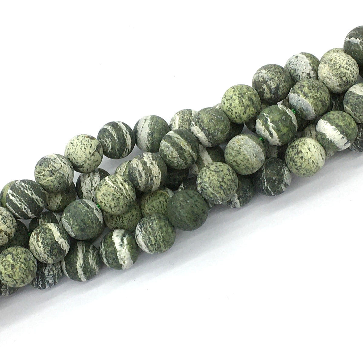 CJP461 Green Zebra Jasper Beads Matte Round 10mm 15.5" Strand