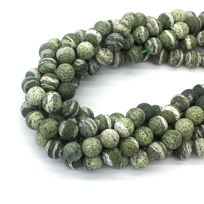 CJP461 Green Zebra Jasper Beads Matte Round 10mm 15.5" Strand