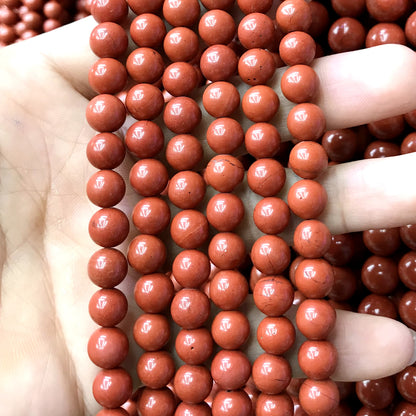 CJP467 Red Jasper Beads Smooth Round 8mm 15" Strand