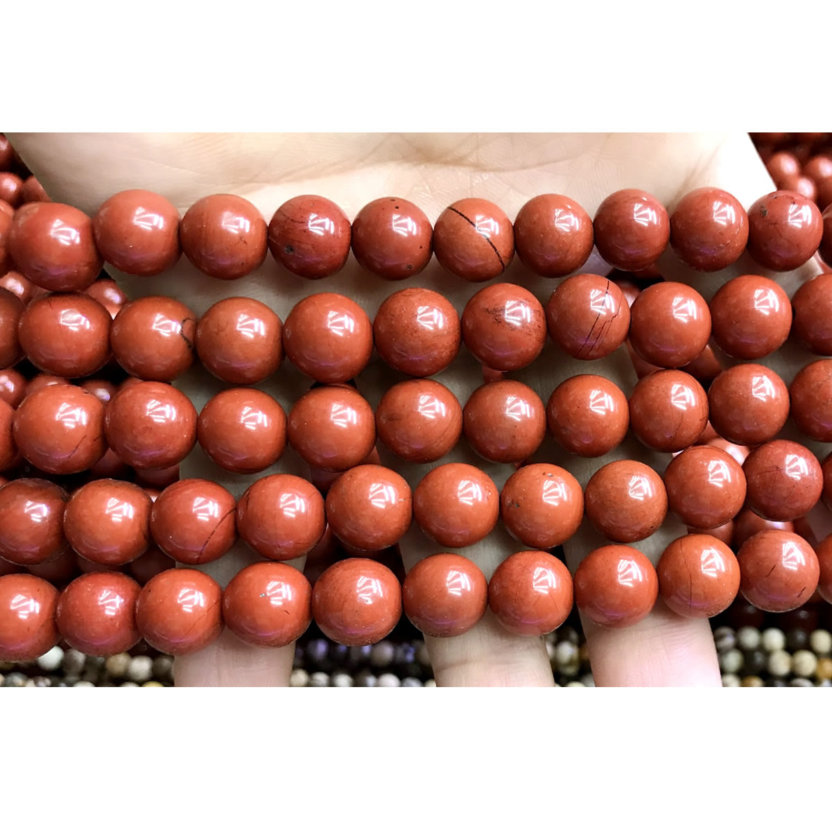 CJP468 Red Jasper Beads Smooth Round 10mm 15" Strand