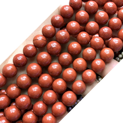 CJP469 Red Jasper Beads Smooth Round 12mm 15" Strand