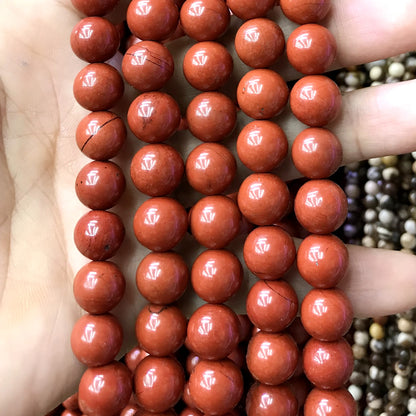 CJP469 Red Jasper Beads Smooth Round 12mm 15" Strand