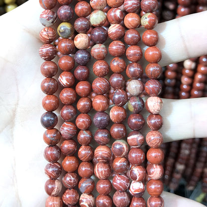 CJP473 Brecciated Jasper Beads Smooth Round 6mm 15" Strand