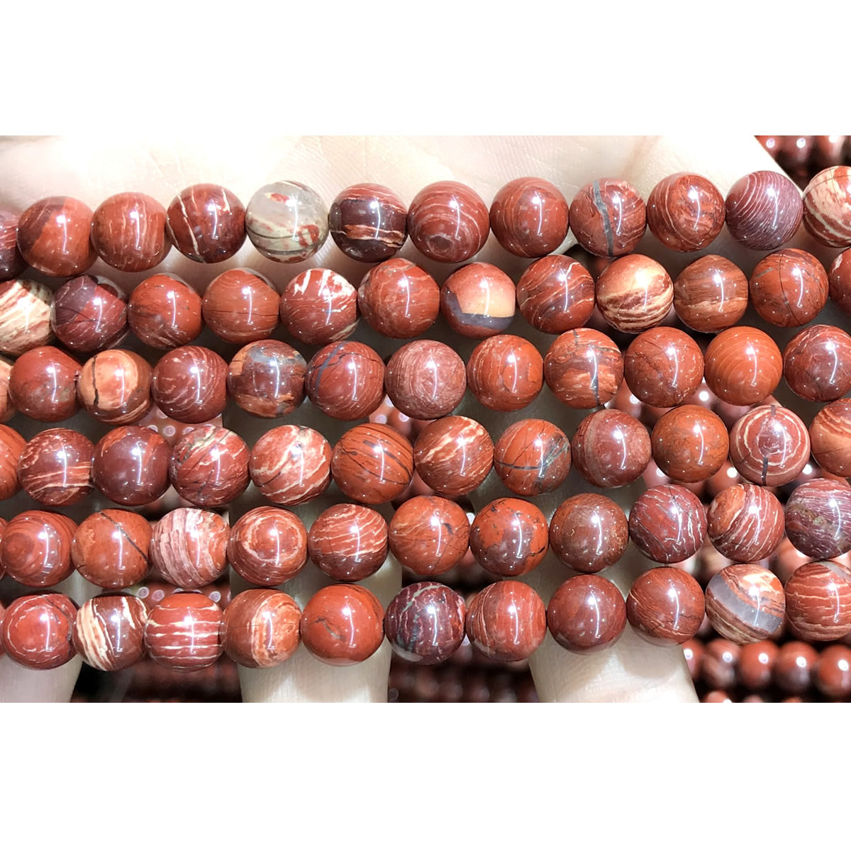 CJP474 Brecciated Jasper Beads Smooth Round 8mm 15" Strand