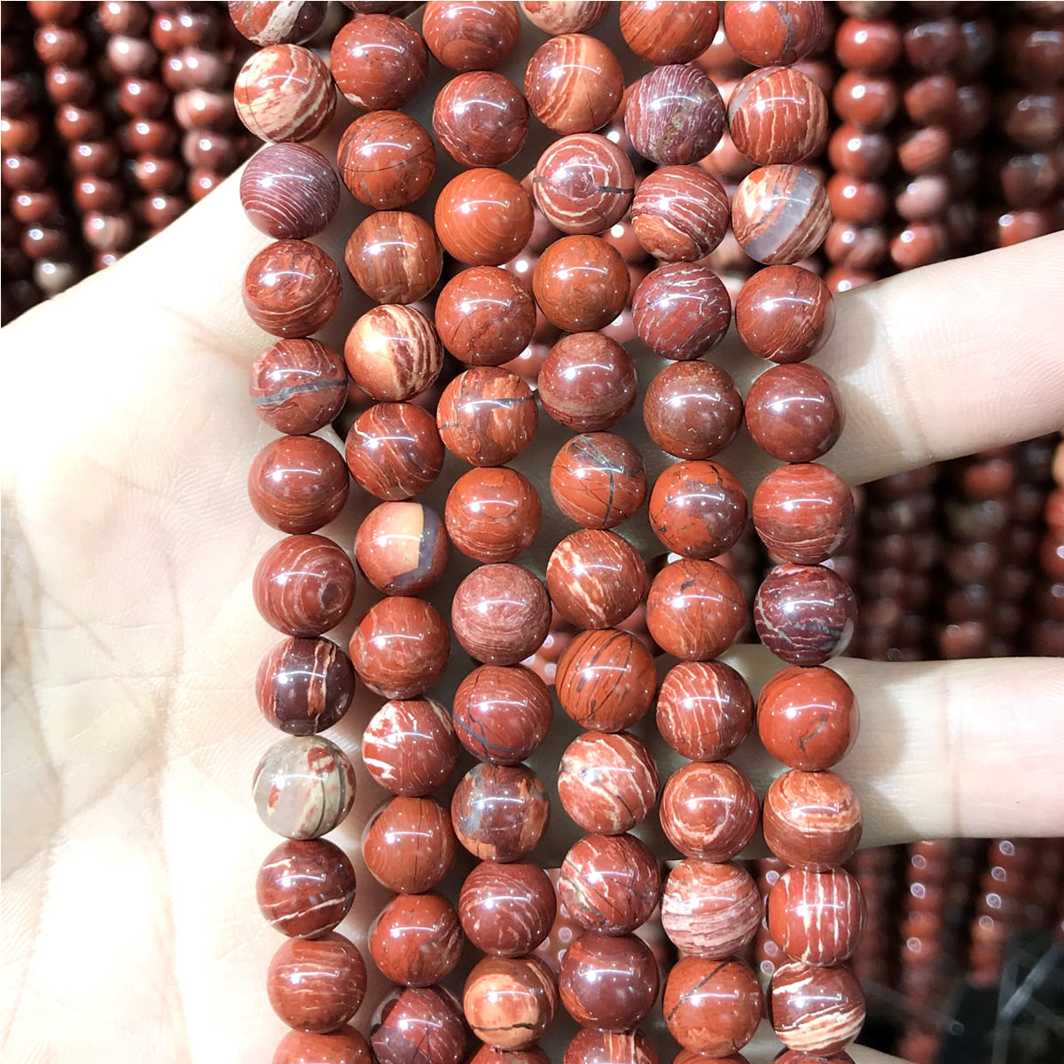 CJP474 Brecciated Jasper Beads Smooth Round 8mm 15" Strand