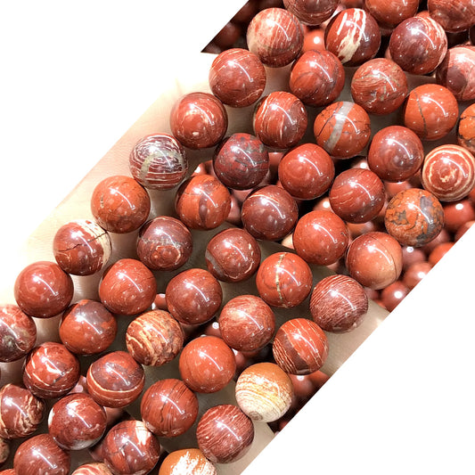 CJP475 Brecciated Jasper Beads Smooth Round 10mm 15" Strand