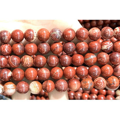 CJP475 Brecciated Jasper Beads Smooth Round 10mm 15" Strand