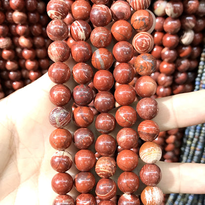 CJP475 Brecciated Jasper Beads Smooth Round 10mm 15" Strand