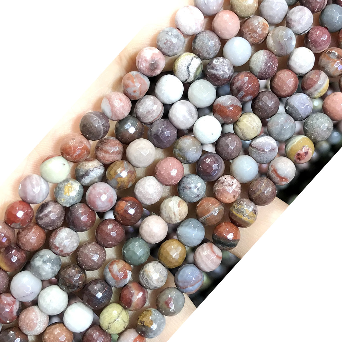 CJP481 Fantasy Jasper Beads Faceted Round 6mm 15" Strand