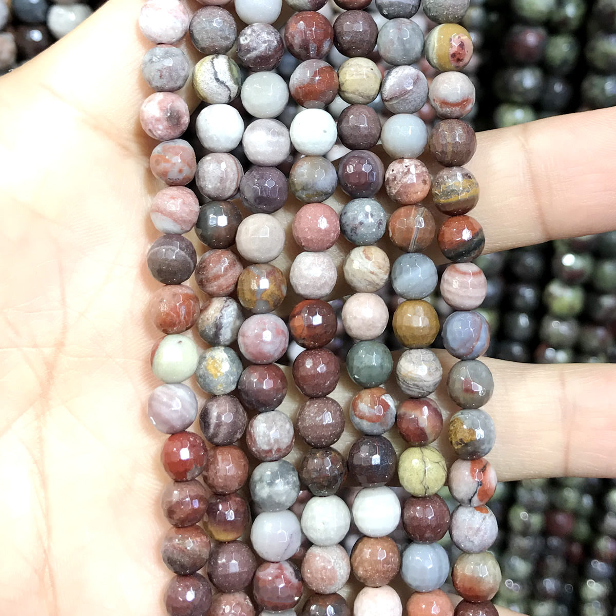 CJP481 Fantasy Jasper Beads Faceted Round 6mm 15" Strand