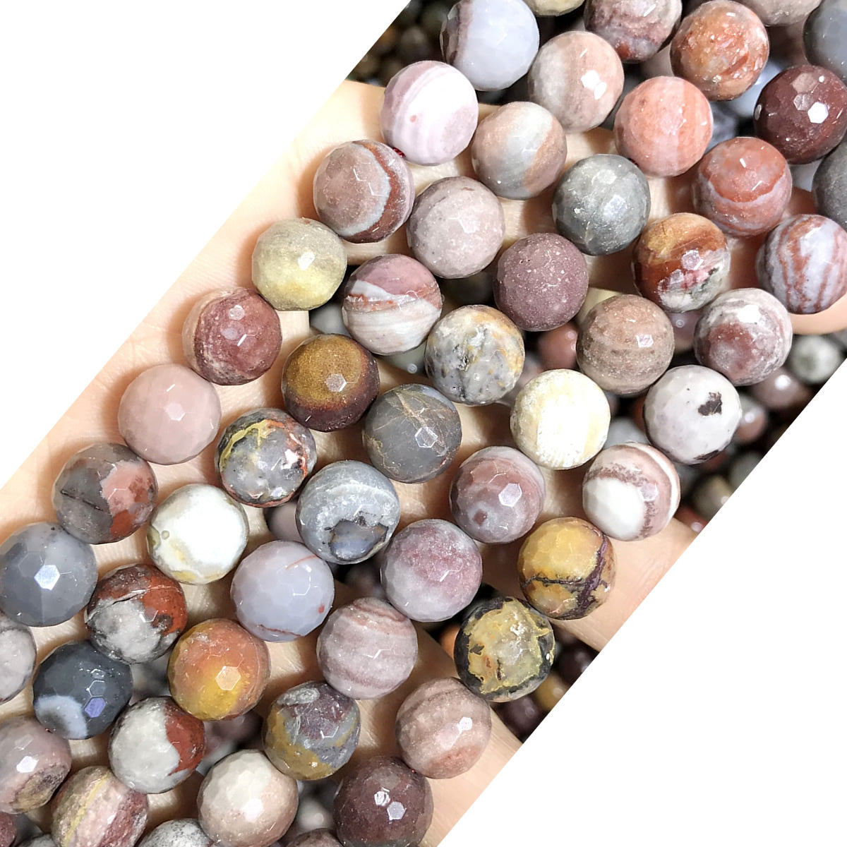 CJP483 Fantasy Jasper Beads Faceted Round 10mm 15" Strand