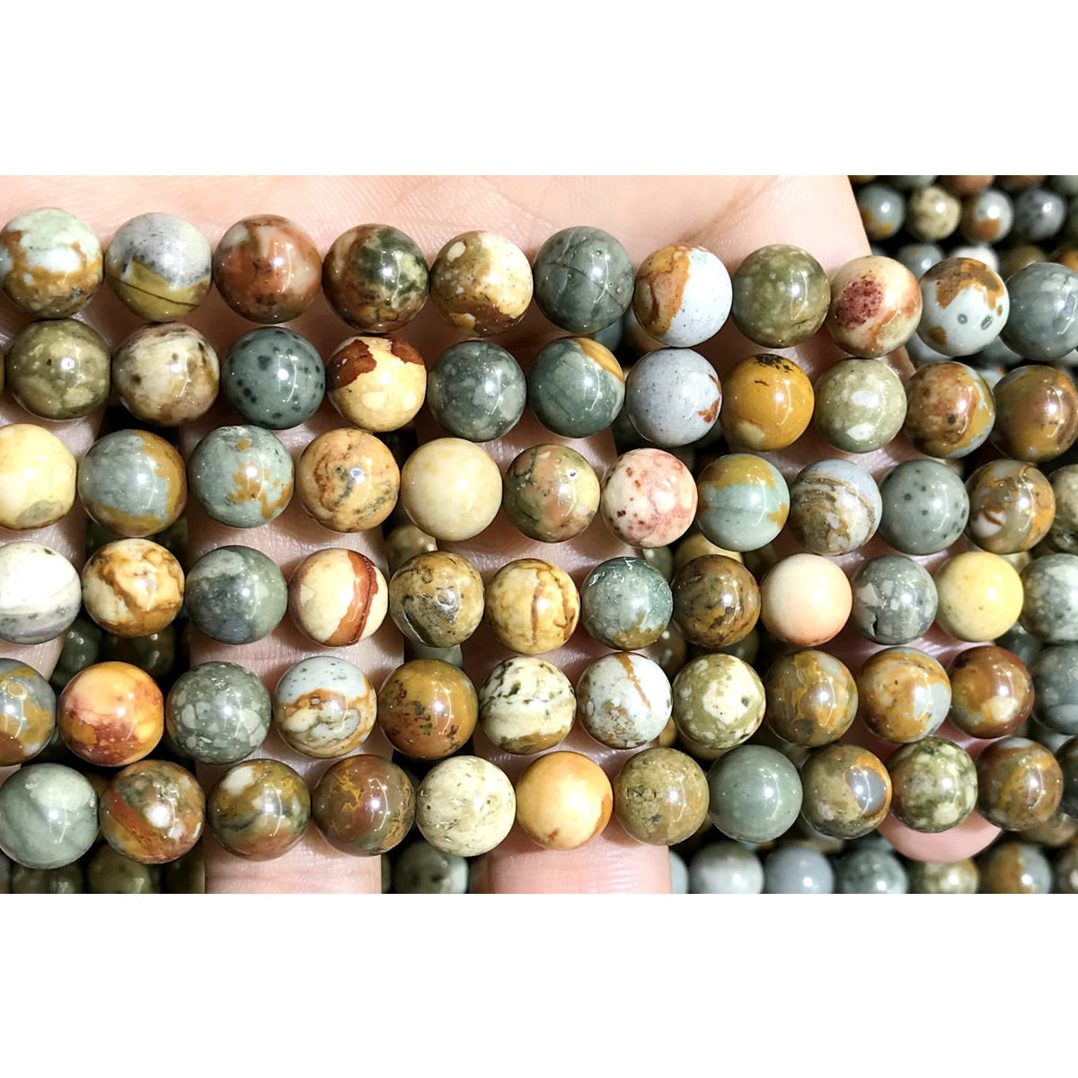 CJP497 Rocky Butte Picture Jasper Beads Smooth Round 8mm 15" Strand