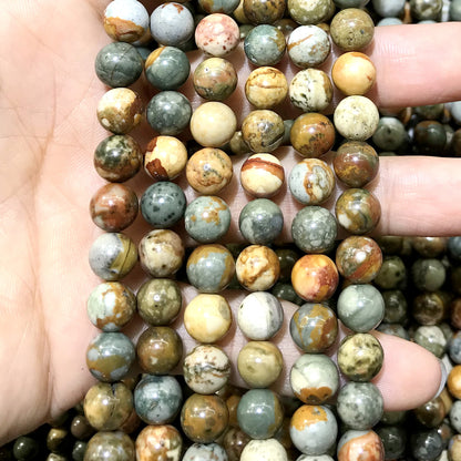 CJP498 Rocky Butte Picture Jasper Beads Smooth Round 10mm 15" Strand