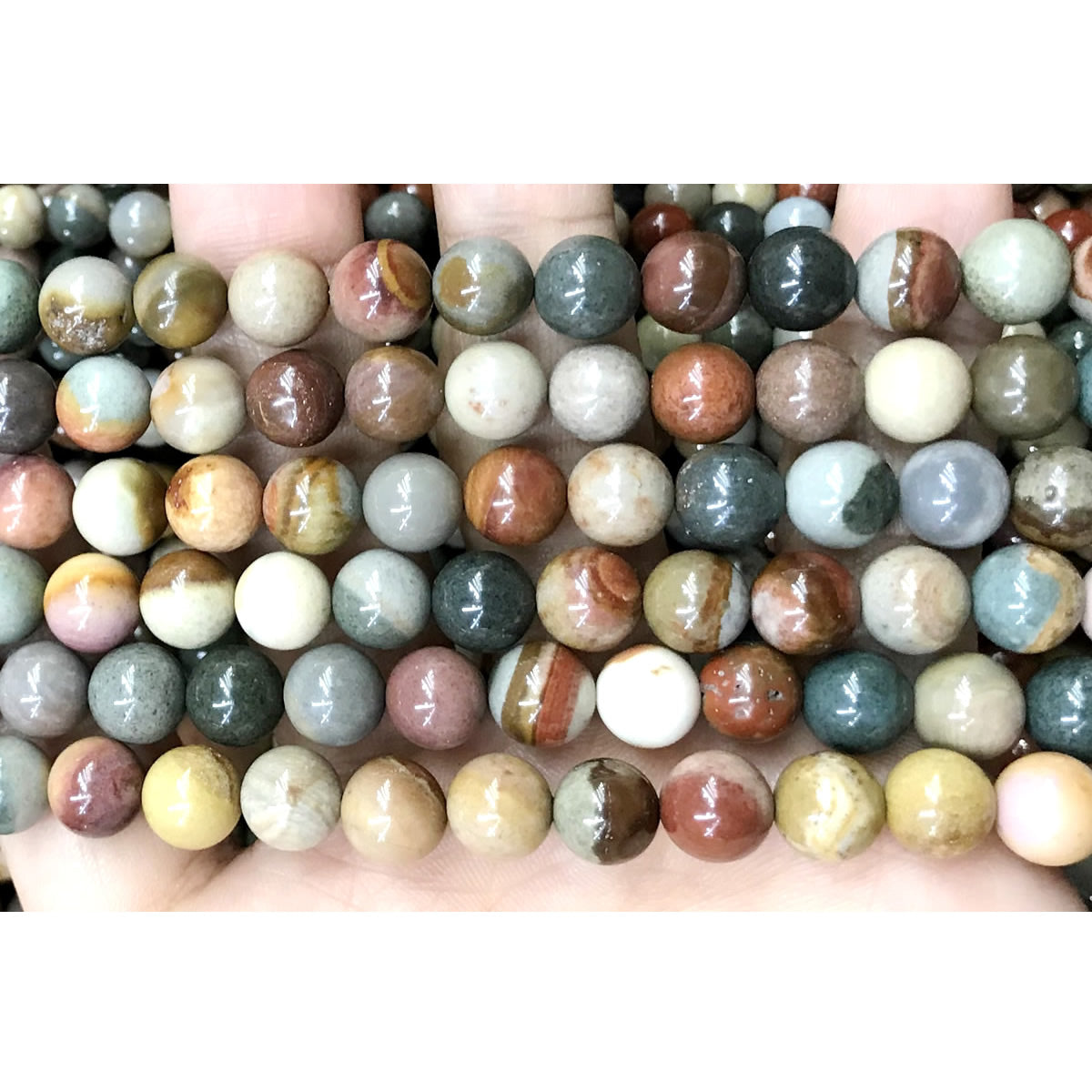 CJP513 Polychrome Jasper Beads Smooth Round 8mm 15" Strand