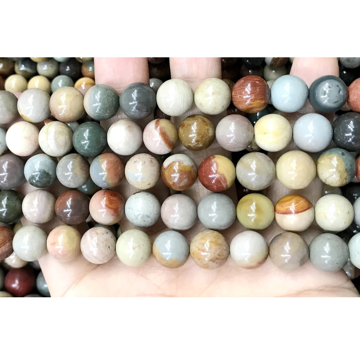 CJP514 Polychrome Jasper Beads Smooth Round 10mm 15" Strand