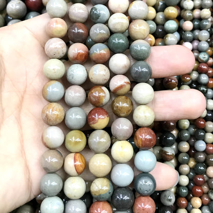 CJP514 Polychrome Jasper Beads Smooth Round 10mm 15" Strand