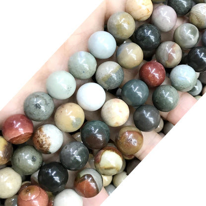 CJP515 Polychrome Jasper Beads Smooth Round 12mm 15" Strand