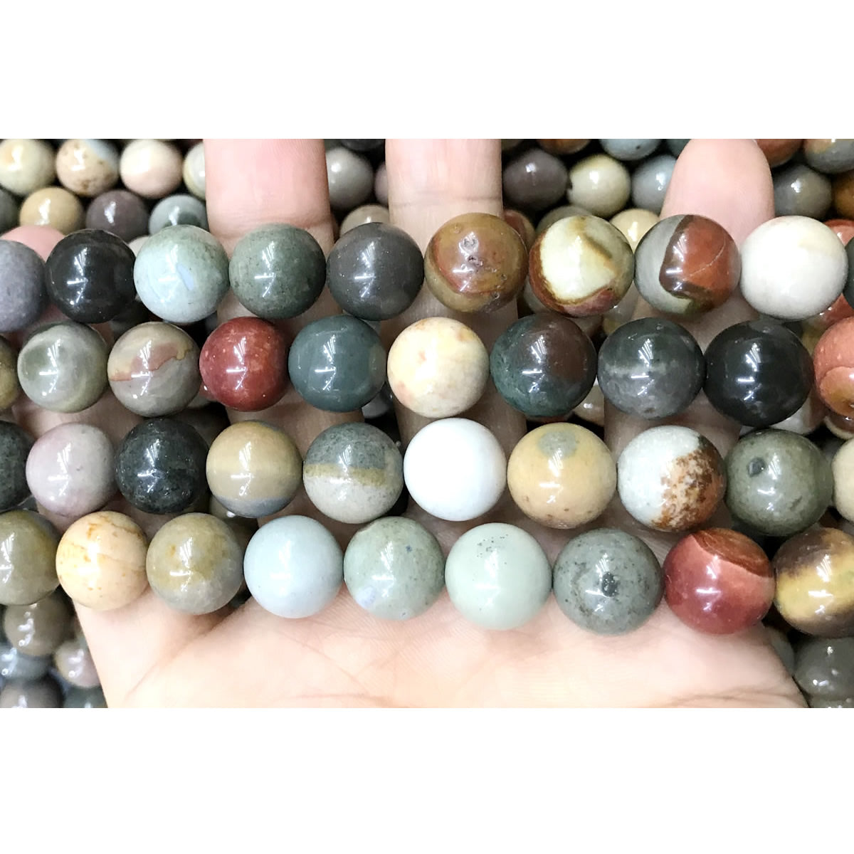 CJP515 Polychrome Jasper Beads Smooth Round 12mm 15" Strand