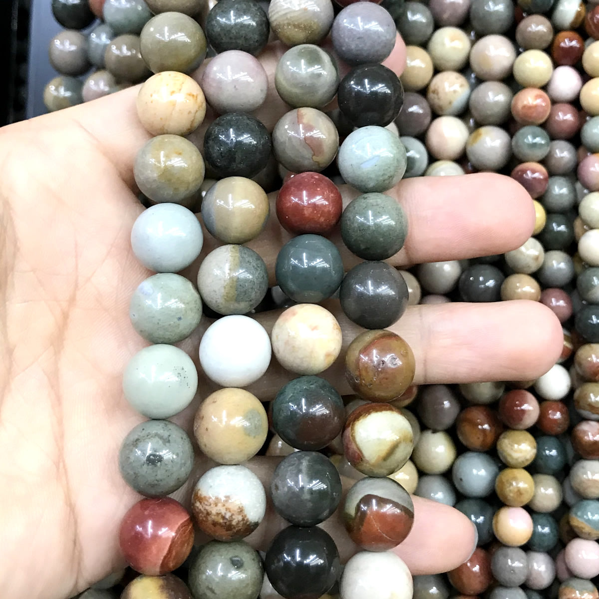 CJP515 Polychrome Jasper Beads Smooth Round 12mm 15" Strand