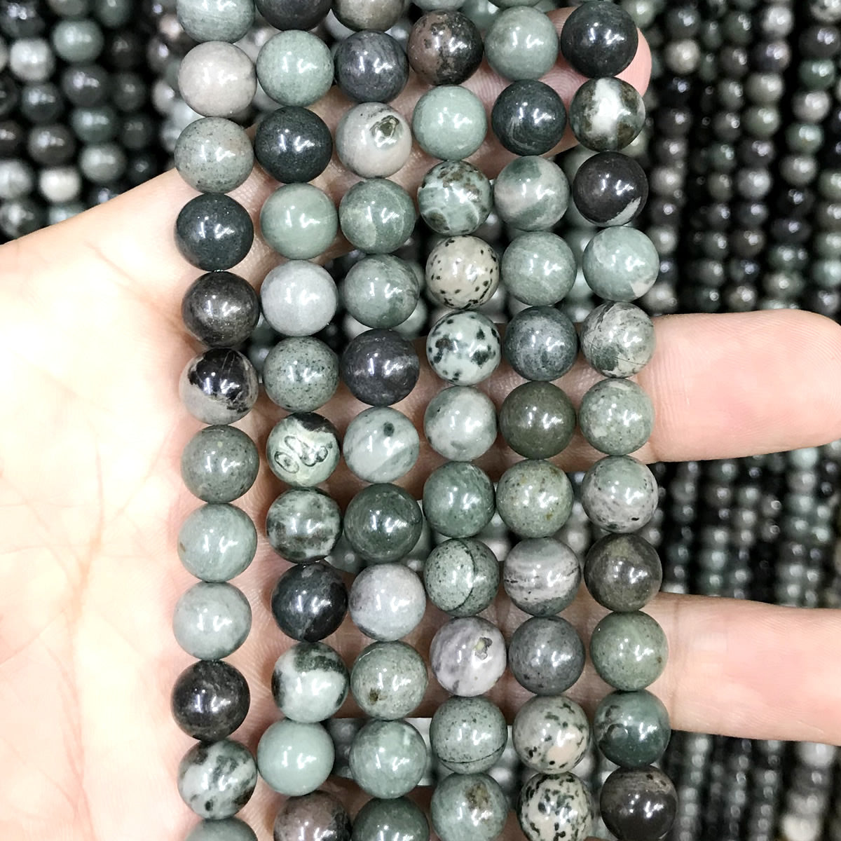 CJP521 Green Forest Jasper Beads Smooth Round 8mm 15" Strand