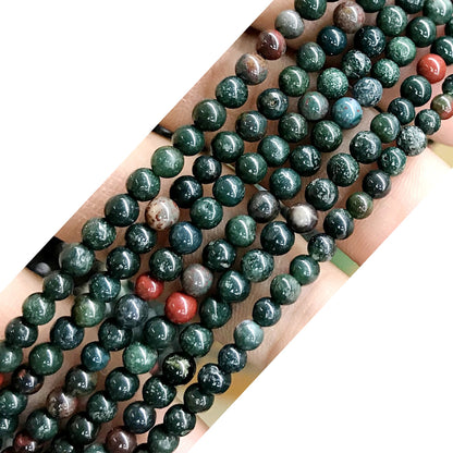 CJP526 Indian Bloodstone Jasper Beads Smooth Round 4mm 15" Strand