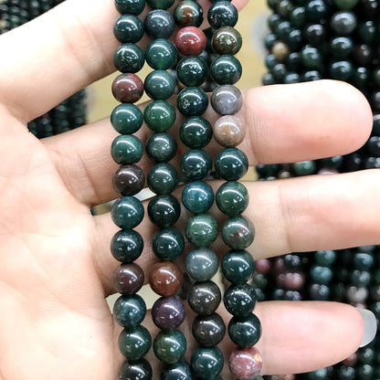 CJP527 Indian Bloodstone Jasper Beads Smooth Round 6mm 15" Strand