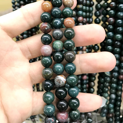 CJP528 Indian Bloodstone Jasper Beads Smooth Round 8mm 15" Strand