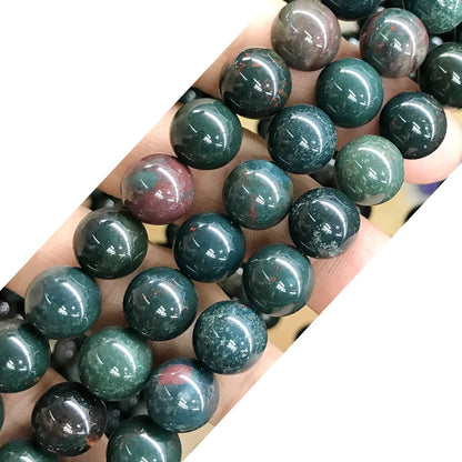 CJP529 Indian Bloodstone Jasper Beads Smooth Round 10mm 15" Strand