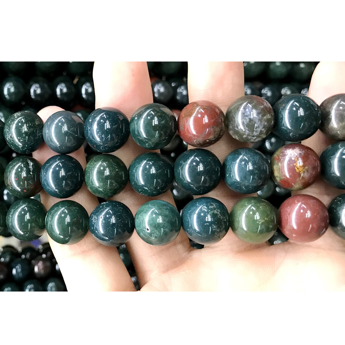 CJP530 Indian Bloodstone Jasper Beads Smooth Round 12mm 15" Strand