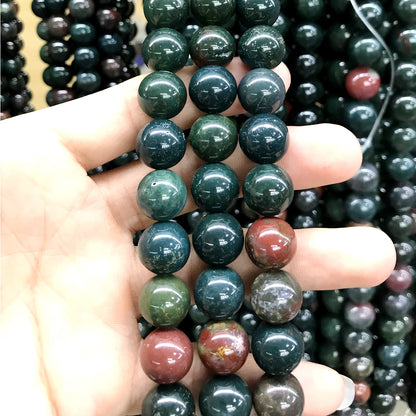 CJP530 Indian Bloodstone Jasper Beads Smooth Round 12mm 15" Strand