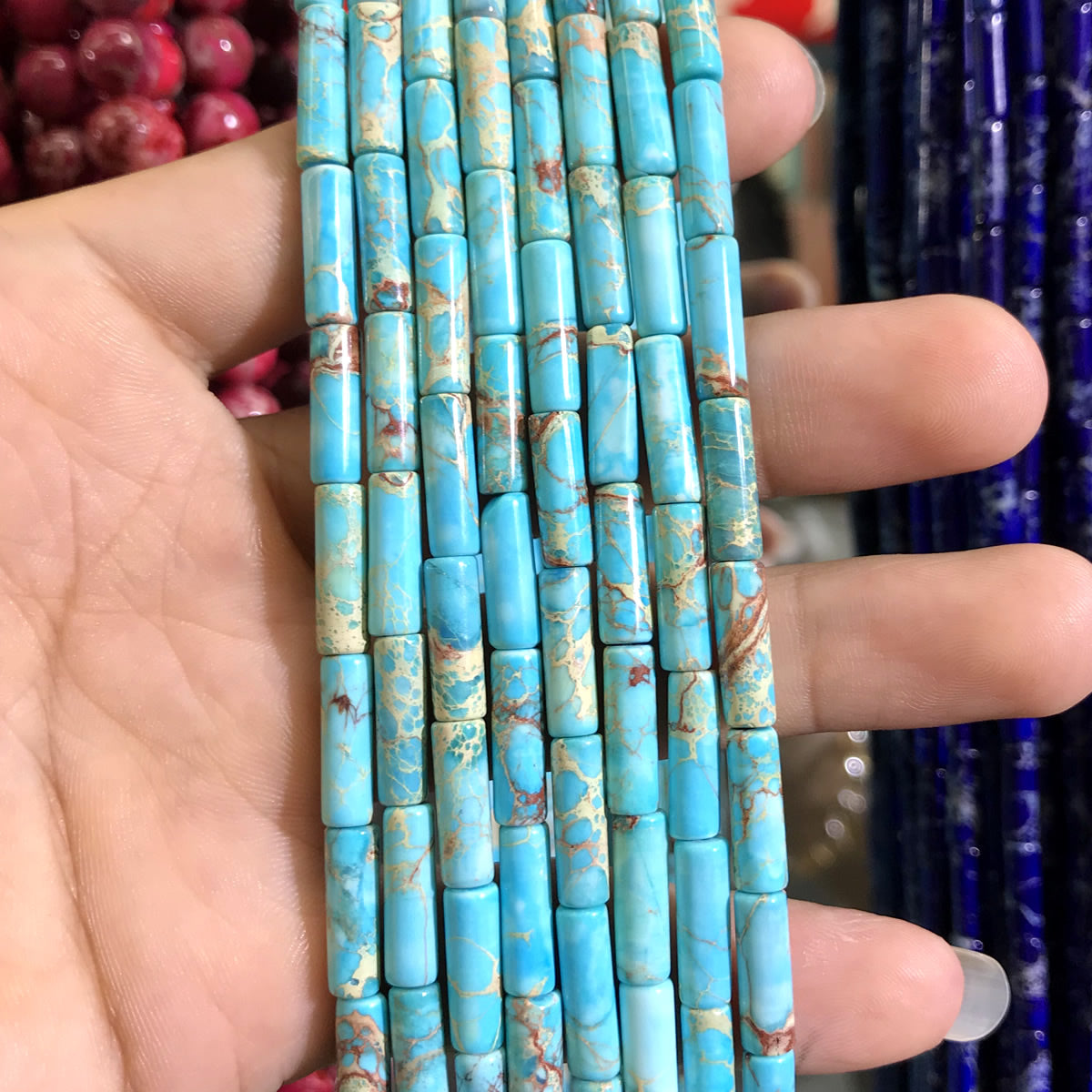 CJP551 Sea Sediment Jasper Beads Smooth Tube 4*13mm 15" Strand