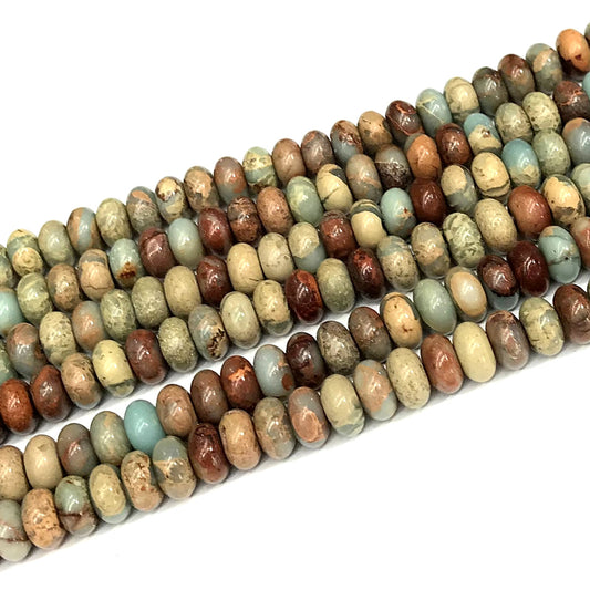 CJP573 Serpentine Jasper Beads Smooth Rondelle 6x10mm 15" Strand