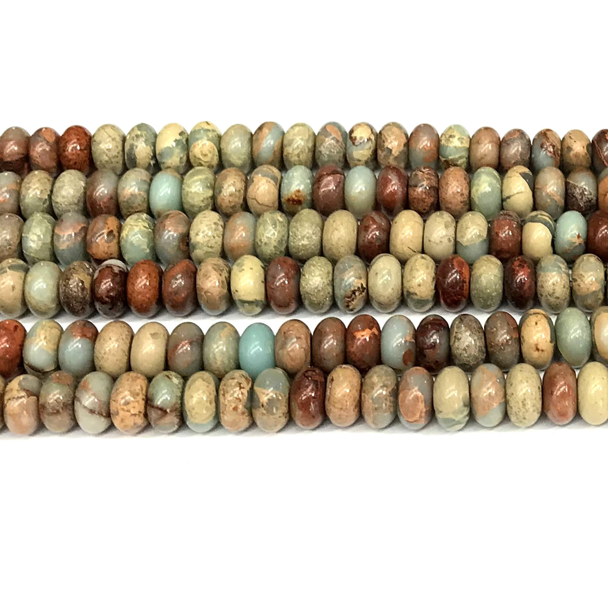 CJP573 Serpentine Jasper Beads Smooth Rondelle 6x10mm 15" Strand