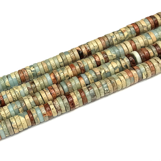 CJP580 Serpentine Jasper Beads Smooth Heishi 3x8mm 15" Strand