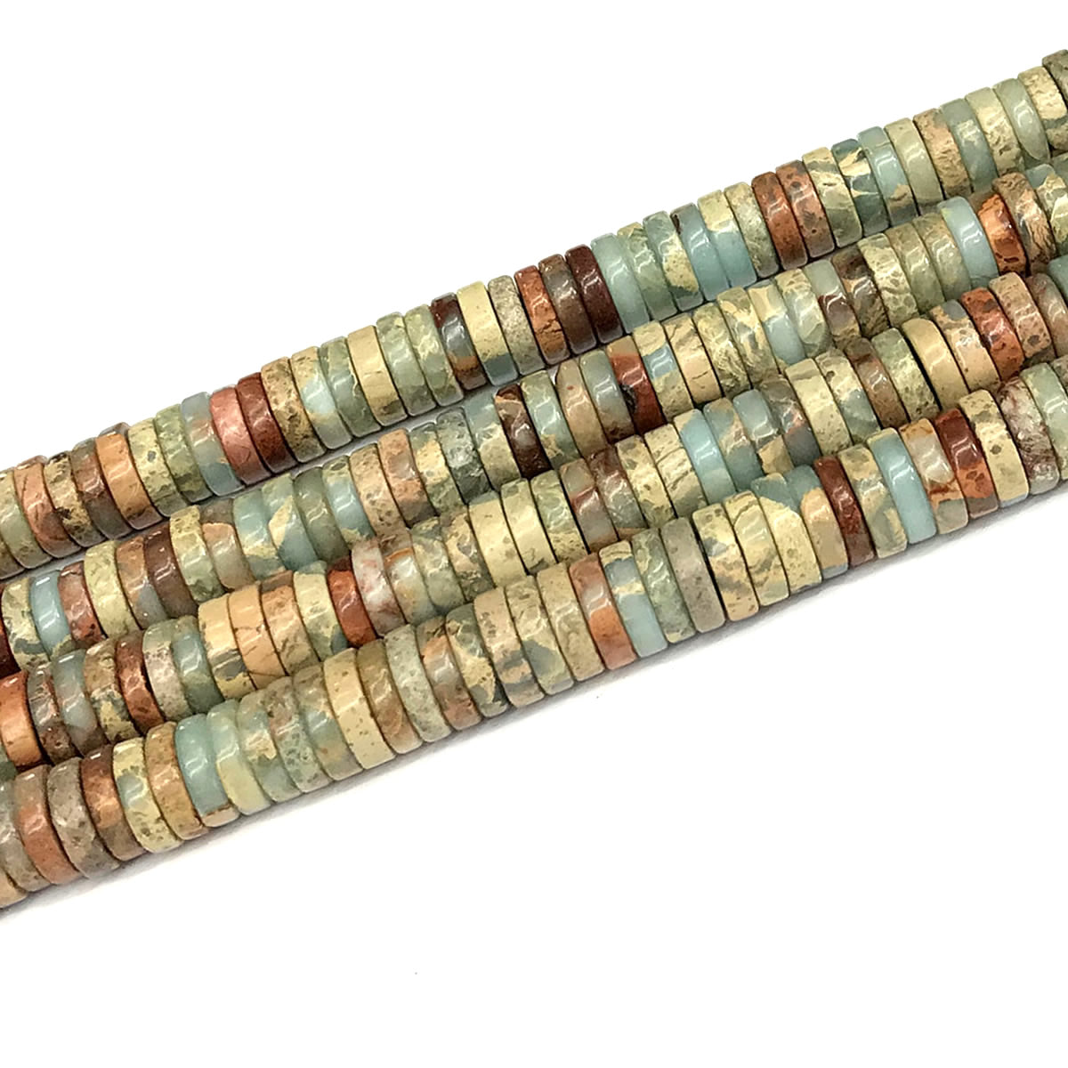 CJP581 Serpentine Jasper Beads Smooth Heishi 3x10mm 15" Strand